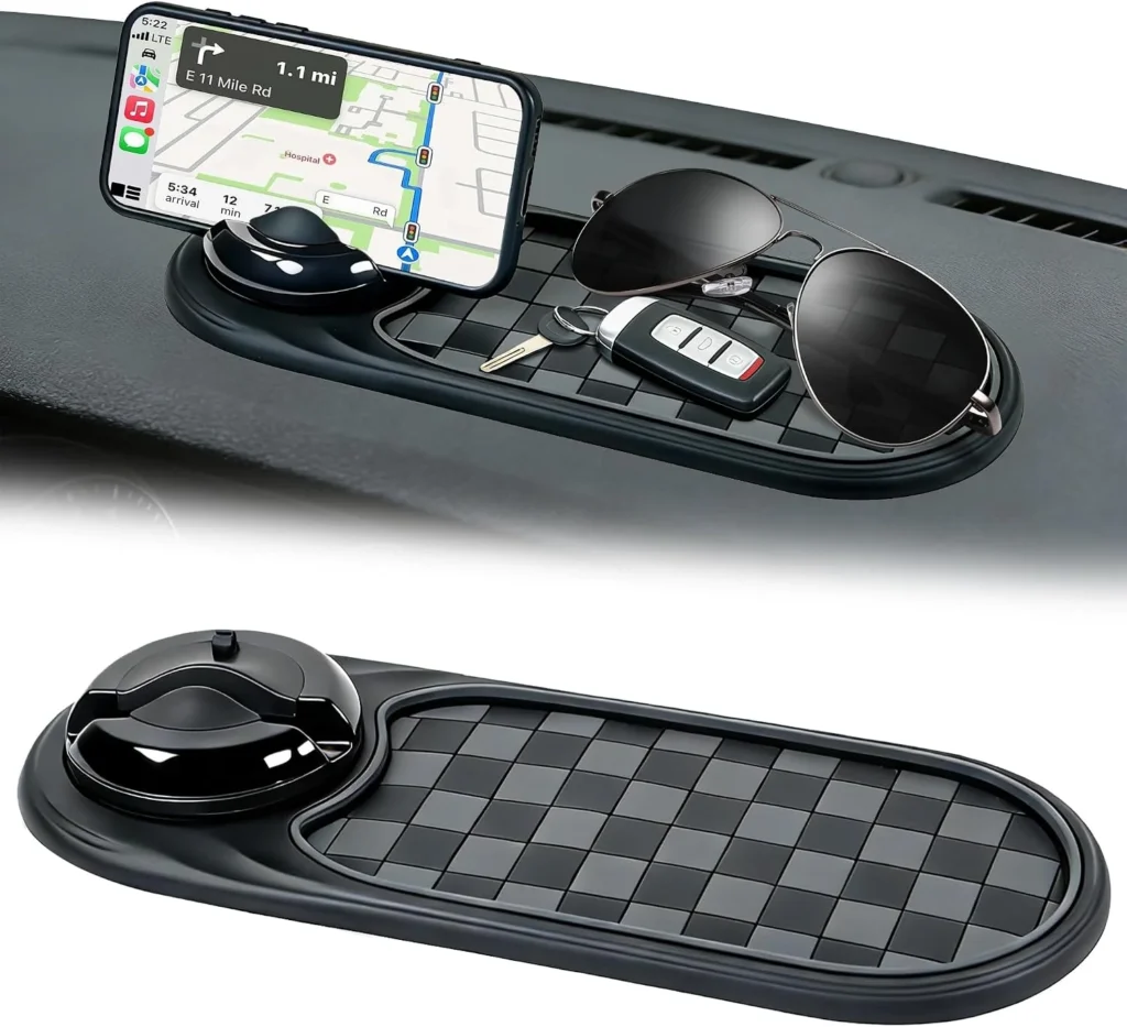 Universal Anti-Slip Car Dashboard Mat with 360 Rotating Phone Holder  Multi-Functional Organizer Pad for Phones, Sunglasses, Keys, and Daily Essentials (Gray Black)