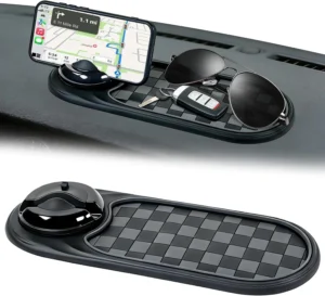 Universal Anti-Slip Car Dashboard Mat with 360 Rotating Phone Holder  Multi-Functional Organizer Pad for Phones, Sunglasses, Keys, and Daily Essentials (Gray Black)