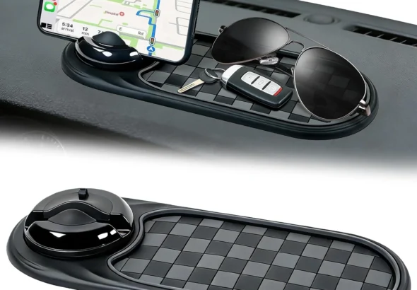 Universal Anti-Slip Car Dashboard Mat with 360 Rotating Phone Holder  Multi-Functional Organizer Pad for Phones, Sunglasses, Keys, and Daily Essentials (Gray Black)