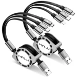 Multi Charging Cable 3A, [2Pack 4ft] Retractable Multi Charging Cord 3 in 1 Fast Charger Cord, USB C Charger Adapter with Lightning/Type C/Micro USB Ports for Cell Phones/iPhone/Samsung/PS/Tablets