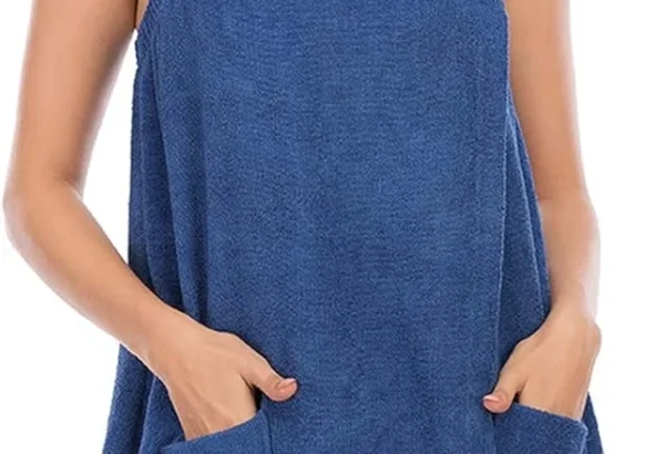 Veseacky Women Bath Wrap Towel for Womens Shower with Pocket Adjustable Spa Robe & Facial Headband