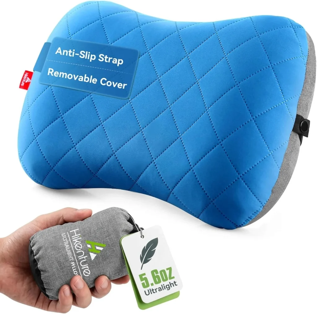 Hikenture Camping Pillow with Removable Cover - Ultralight Inflatable Pillow for Neck Lumber Support - Upgrade Backpacking Pillow - Washable Travel Air Pillows for Camping, Hiking, Backpacking