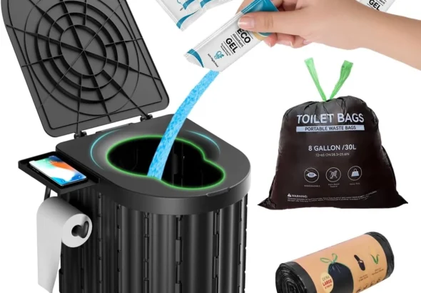 Portable Toilet with Urine Gel & Leak-Proof Bags  Odorless Camping Toilet for Adults & Kids, Outdoor Travel Potty with Ergonomic Design