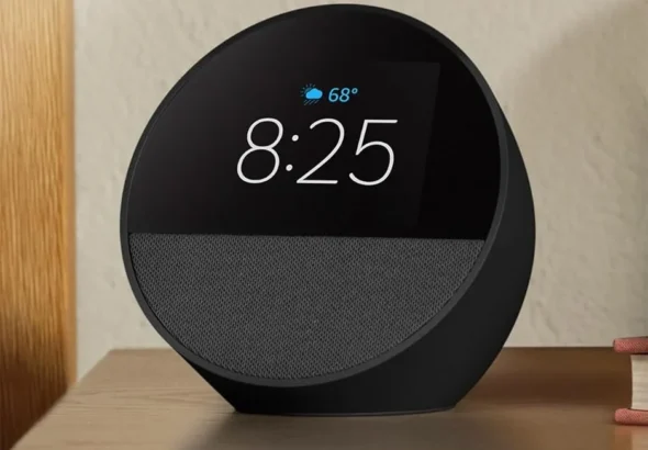 Amazon Echo Spot (newest model), Great for nightstands, offices and kitchens, Smart alarm clock, Designed for Alexa+, Black