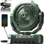 FRIZCOL 3-in-1 Camping Fan - Portable Fans Rechargeable - 24000mAh Battery Powered Fan with Light & Remote for Indoor, Outdoor, Tent, Travel, Fishing, Jobsite, Gifts for Men Dad Him - Green