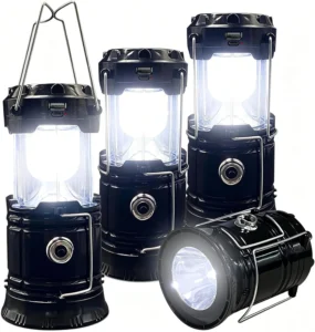 Collapsible Portable LED Camping Lantern XTAUTO Lightweight Waterproof Solar USB Rechargeable LED Flashlight Survival Kits for Indoor Outdoor Home Emergency Light Power Outages Hiking Hurricane 4-Pack