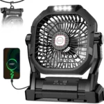 Camping Fan Rechargeable, 20000mAh Battery Powered Portable Fan with LED Light & Hook, 4-Speed 270 Adjustable, Camping Essentials for Tent, Travel, Car, Outdoor, Indoor, BBQ, Fishing, Jobsite