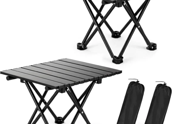 2 Pack Portable Camping Table Foldable, Ultralight Small Folding Beach Table with Carry Bag for Outdoor Travel, Beach, Camp, Picnic, BBQ, Cooking, Festival, Boat, Home Use (Black-S)