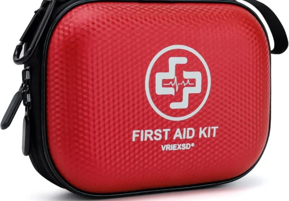 Mini First Aid Kit - 150 Piece Small Waterproof Hard Shell Medical Kit for Home, Car, Travel, Camping, Truck, Hiking, Sports, Office, Vehicle & Outdoor Emergencies- Small First Aid Medical Kit (Red)