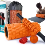 Krightlink 5 in 1 Foam Roller Set for Deep Tissue Muscle Massage, Trigger Point Fitness Exercise Foam Roller, Massage Roller, Massage Ball, Stretching Strap, for Whole Body (Orange Black)