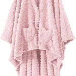 Wearable Blanket Poncho Cape Wrap for Adult, Cozy Sherpa Fleece Pocketed Shawl TV Throw Blankets for Office and Lounge(Pink,58'' x 64'')