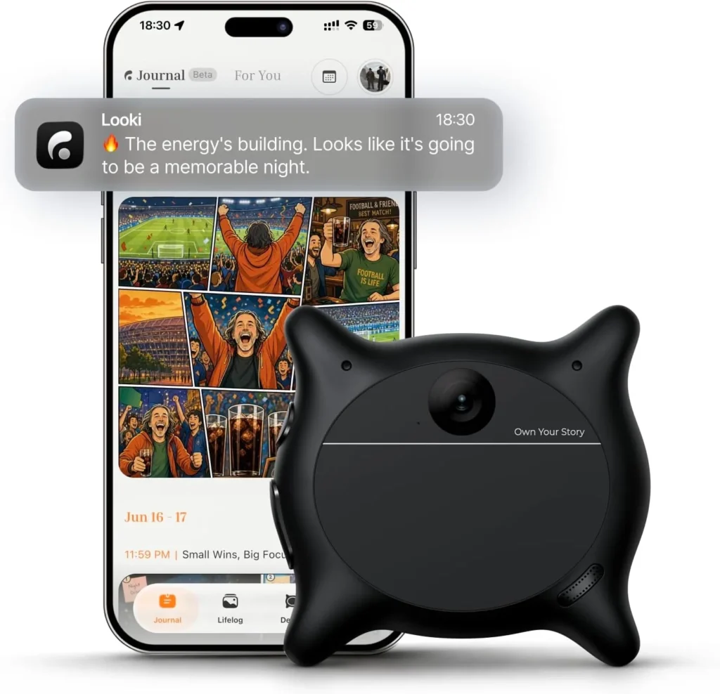 Looki L1 AI Multimodal Wearable for Life, 32g Lightweight Hands-Free Action Lifelogging Device with 1080P Video, 3 Mics, AI Vlogs & Comics, Proactive Intelligence, 32GB Privacy-First Storage (Black)
