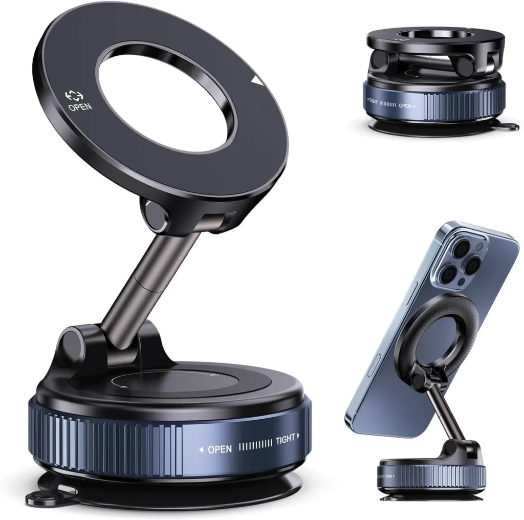 Jikasho Vacuum Magnetic Car Phone Holder for Magsafe, Hands-Free 360 Adjustable Suction Cup Phone Mount for Car/Gym/Mirror/Smooth Surface, Compatible with iPhone & Android (Black)