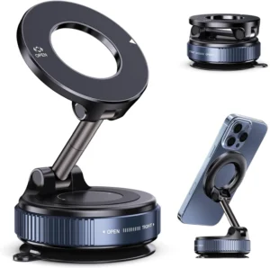 Jikasho Vacuum Magnetic Car Phone Holder for Magsafe, Hands-Free 360 Adjustable Suction Cup Phone Mount for Car/Gym/Mirror/Smooth Surface, Compatible with iPhone & Android (Black)