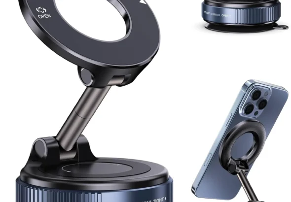 Jikasho Vacuum Magnetic Car Phone Holder for Magsafe, Hands-Free 360 Adjustable Suction Cup Phone Mount for Car/Gym/Mirror/Smooth Surface, Compatible with iPhone & Android (Black)