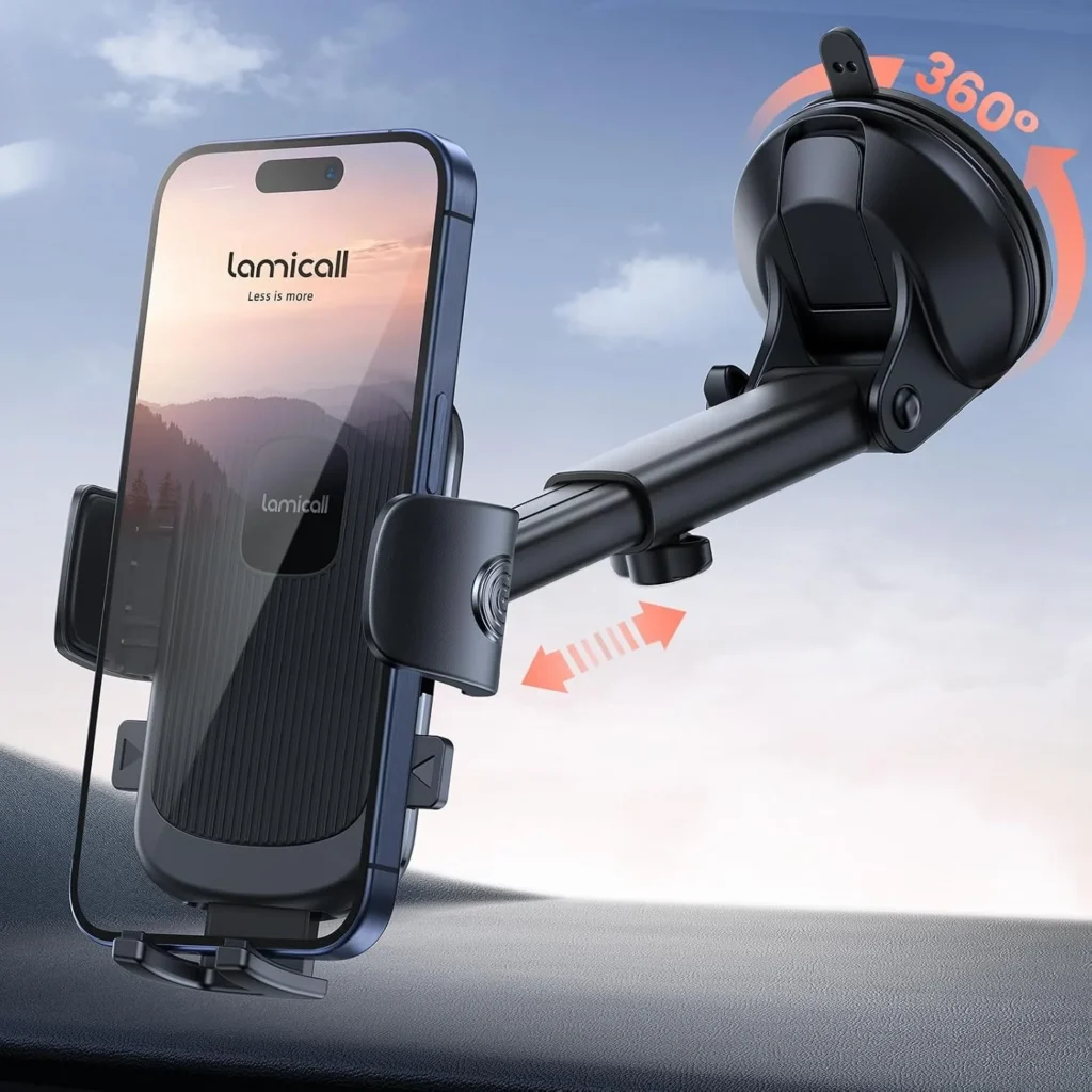 Lamicall Car Phone Holder - [Strongest Military-Grade Suction Cup] 360 Rotation Phone Holders for Your Car Quick Release Adjustable Phone Mount for Car Dashboard for iPhone 17 16 Pro Max Galaxy Truck
