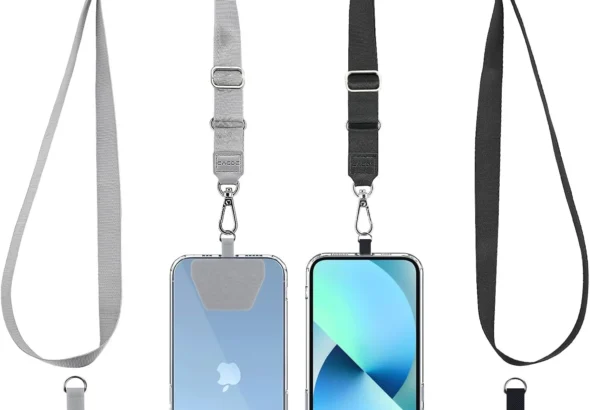 CACOE Phone Lanyard 2 Pack-2 Adjustable Neck Strap,2 Phone Patches,Universal Cell Phone Multifuctional Patch Lanyards Compatible with Most Smartphones(Black+Gray)