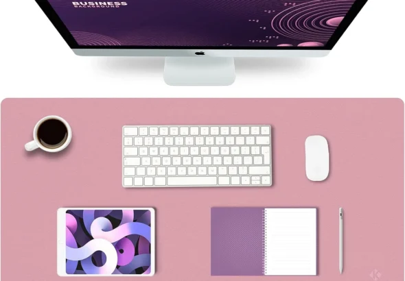 K KNODEL Large Office Leather Desk Mat, Mouse and Keyboard Pad, Computer and Laptop Mat, Desktop Protector and Cover, Writing Pad and Blotter (31.5"x15.7", Purple)