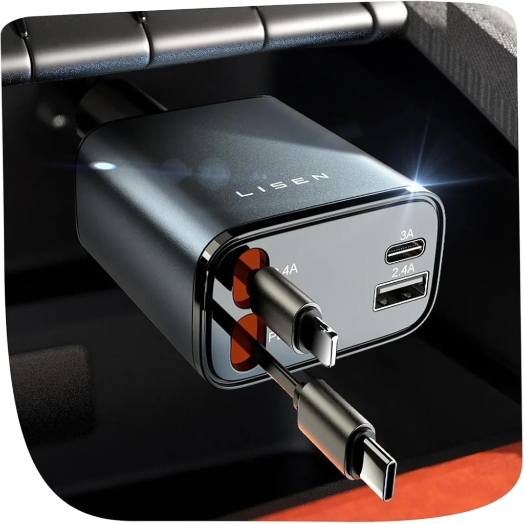 LISEN Retractable Car Charger, 84W Car Charger USB C Fast
