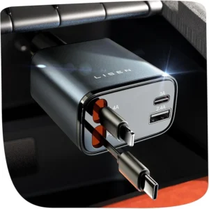 LISEN Retractable Car Charger, 84W Car Charger USB C Fast