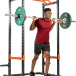 Sunny Health & Fitness Power Zone Strength Rack Power Cage - 1000 LB Weight Capacity, Spotter Bar, Angled Pull-Up Bar, J-Hooks, Resistance Band Pins, Optional LAT Pull Down