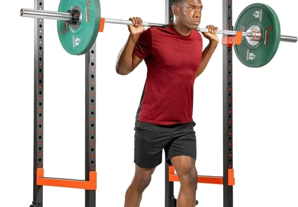Sunny Health & Fitness Power Zone Strength Rack Power Cage - 1000 LB Weight Capacity, Spotter Bar, Angled Pull-Up Bar, J-Hooks, Resistance Band Pins, Optional LAT Pull Down