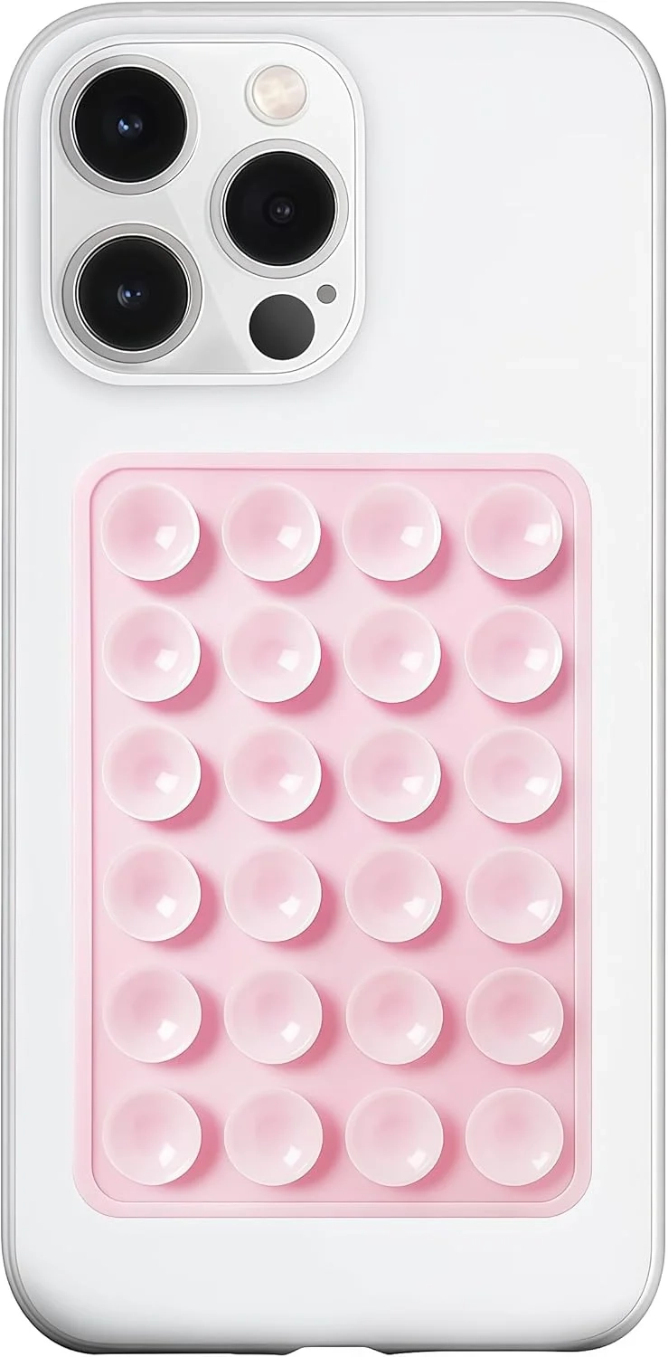 LvShuLiangPin Anteel Silicone Suction Phone Case Mount, Silicon Adhesive Phone Accessory for Smartphones, Hands-Free Mirror Shower Phone Holder for Selfies, Tiktok Videos (Light Pink)