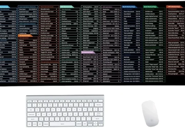 Quick Key Keyboard Mouse Pad, Non-Slip Desk Mat with Office Software Shortcuts Pattern, Upgraded Extended Large Rubber Base Mice Smooth Cloth Mouse Pad Desk Mat