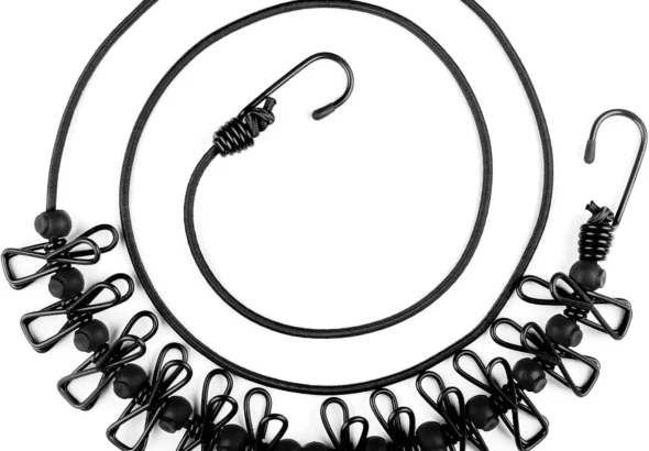 HAWATOUR Clothesline Camping Essentials, Portable Retractable Clothesline with 12pcs Clothespins Outdoor Camping Accessories Travel and RV Essentials, Black