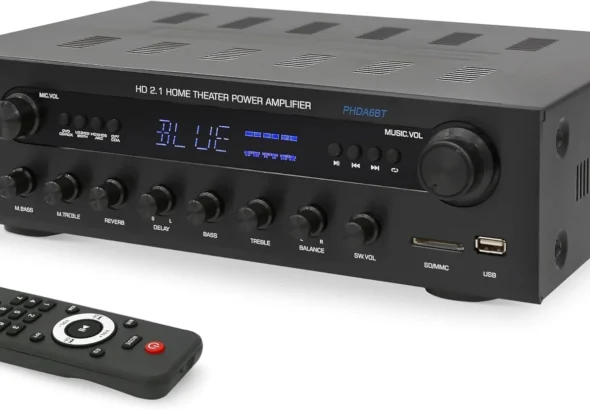 Pyle 400w Home Entertainment Amplifier with Bluetooth - Karaoke Optimized with Dual Mic Inputs with Reverb and Delay, Hi Def in and Out for Home Theater, USB-A Input, SD Card, FM Radio - PHDA6BT