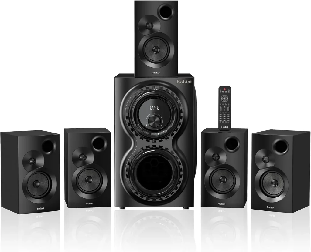 Bobtot Home Theater Sound System 5.1 Surround Sound Systems - 1400 Watts Peak Power 12" Subwoofer Strong Bass 5.1 Wired Home Audio Stereo Sound with Bluetooth ARC Optical Input for TV