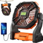 Portable Fan Rechargeable Battery Powered Fan,20000mAh Cordless Battery Operated Camping Fans with LED Light & Hook,USB Personal Fans Outdoor Camping Essentials Beach Tent for Travel Reading