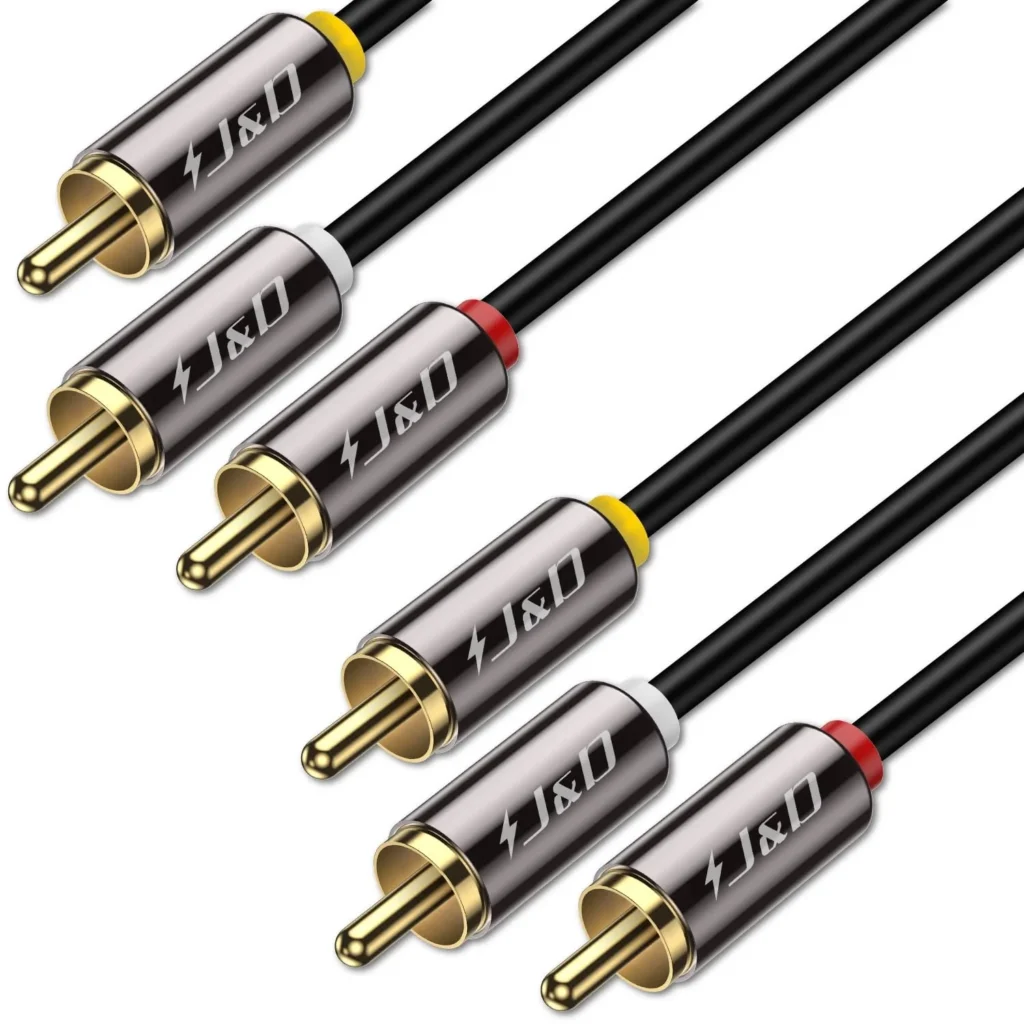 J&D Audio Video RCA Cable, Gold Plated 3 RCA Male to Male Stereo AV Cable - 12 Feet, Compatible with Set-Top Box, Speaker, Amplifier, DVD Player