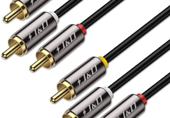 J&D Audio Video RCA Cable, Gold Plated 3 RCA Male to Male Stereo AV Cable - 12 Feet, Compatible with Set-Top Box, Speaker, Amplifier, DVD Player