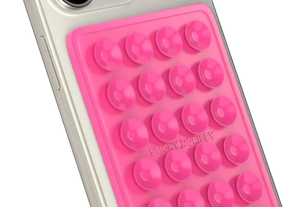 StickyGrippy Suction Phone Case Mount, Sillicon Adhesive Phone Accessory for iPhone and Android, Hands-Free Strong Grip Mirror Shower Phone Holder, Tiktok Videos and Selfies (Pink)