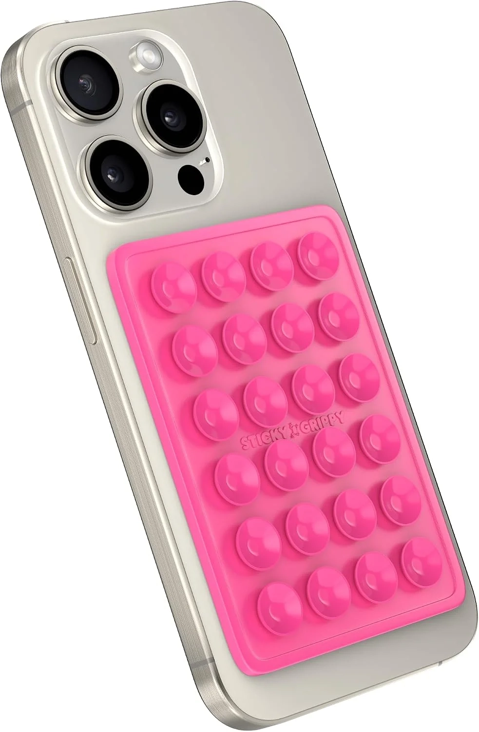 StickyGrippy Suction Phone Case Mount, Sillicon Adhesive Phone Accessory for iPhone and Android, Hands-Free Strong Grip Mirror Shower Phone Holder, Tiktok Videos and Selfies (Pink)