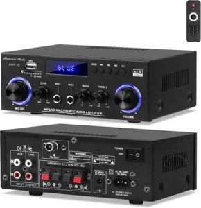 Amp10 Amplifier Home Audio,400W Power Amplifier 2 Channel Stereo Receiver with Bluetooth 5.0,Active Subwoofer Output, FM Radio, USB/SD/AUX, MIC, Remote Control for Home Theater
