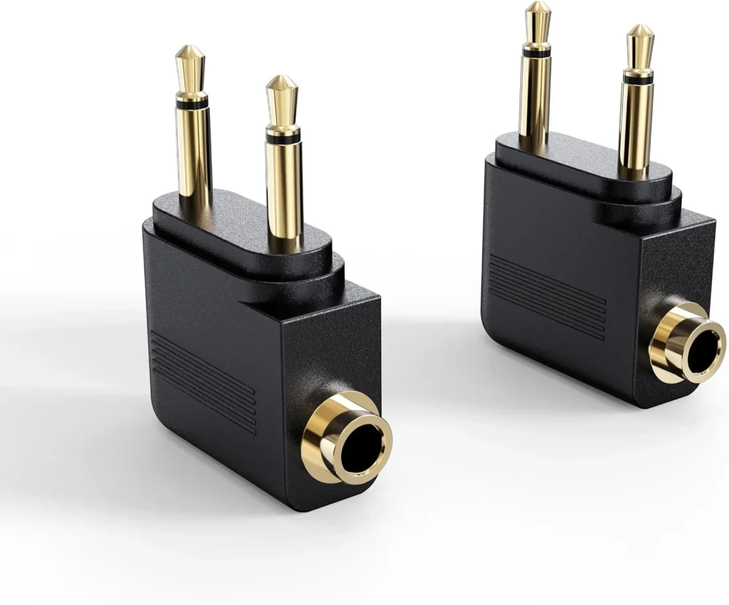 MEE Audio Airplane Headphone Adapter for in-Flight Entertainment Systems - Dual 3.5mm Male to 3.5mm Female - Works with Headphones, Headsets, and Bluetooth Adapters (2 Pack), Black