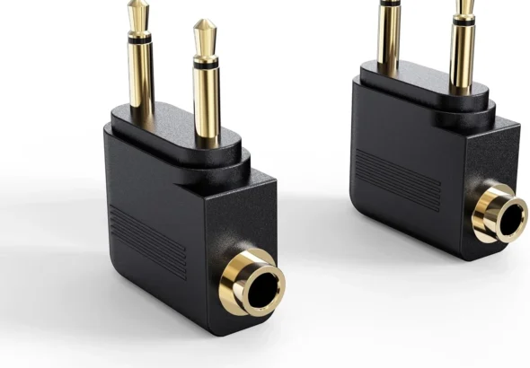 MEE Audio Airplane Headphone Adapter for in-Flight Entertainment Systems - Dual 3.5mm Male to 3.5mm Female - Works with Headphones, Headsets, and Bluetooth Adapters (2 Pack), Black