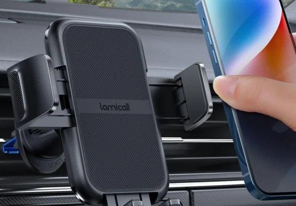 Lamicall 2026 Wider Clamp & Metal Hook Car Phone Holder Vent [Thick Cases Friendly] Phone Holders for Your Car Mount Gfts Automobile Hands Free Accessories for Women Men for iPhone 16 15 14 13 Pro Max