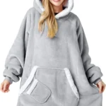 Giggling Getup Wearable Blanket Hoodie for Women and Men Gifts for Women Mom Wife Sherpa Fleece Hooded Blanket Sweatshirt Warm Cozy Sherpa Wearable Throw with Pocket & Sleeves for Adult Standard Gray