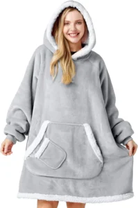 Giggling Getup Wearable Blanket Hoodie for Women and Men Gifts for Women Mom Wife Sherpa Fleece Hooded Blanket Sweatshirt Warm Cozy Sherpa Wearable Throw with Pocket & Sleeves for Adult Standard Gray