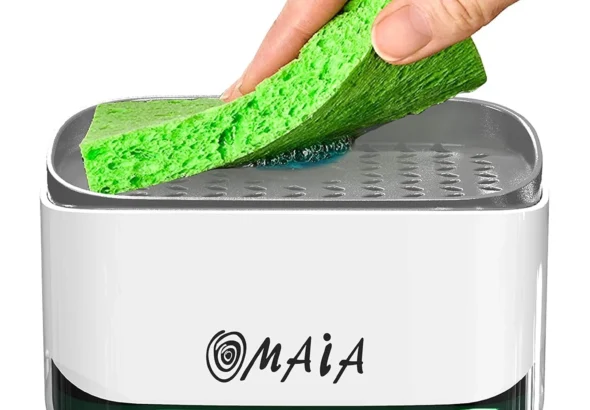 OMAIA 2-in-1 Dish Soap Dispenser with Sponge Holder - Smart Kitchen Gadget - Sink Countertop Organizer