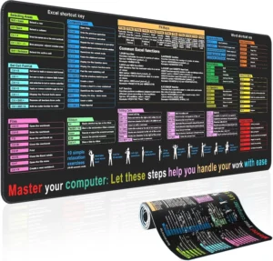 Excel Cheat Sheet Desk padContains 12 Types of Common Skills in Excel and Word|Large XL Size31.5 * 11.8 inch|Desk mat for Keyboard and Mouse|WorkStudyGaming Mouse pad|WaterproofAnti-Slip