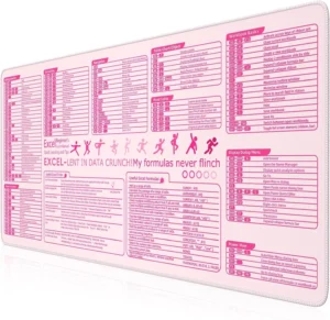 iCasso Pink Excel Cheat Sheet Desk Mat with Excel for Dummies,Excel Shortcuts Mousepad, Extended Large XXL Non-Slip Exel Mousepad with Stitched Edges,Computer Mats for Desktop Protector
