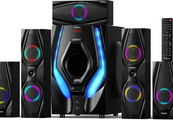 Bobtot Home Theater Systems Surround Sound Speakers - 1200 Watts 10 inch Subwoofer 5.1/2.1 Channel Audio Stereo System with ARC Optical Bluetooth Input for 4K TV Ultra HD AV DVD FM Radio USB