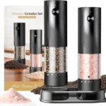 Electric Salt and Pepper Grinder Set - Rechargeable Automatic Salt and Pepper Shakers, Kitchen Appliances with External Adjustable Coarseness, Larger Hopper for Cooking, Home Gifts(2 Pack,Black/Black)