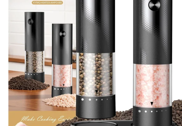 Electric Salt and Pepper Grinder Set - Rechargeable Automatic Salt and Pepper Shakers, Kitchen Appliances with External Adjustable Coarseness, Larger Hopper for Cooking, Home Gifts(2 Pack,Black/Black)