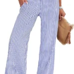 ANRABESS Womens Striped Gingham Palazzo Pants | Wide Leg Smocked High Waisted Pajama Pants, Lounge & Casual, Summer Fall Cute Pants with Pockets