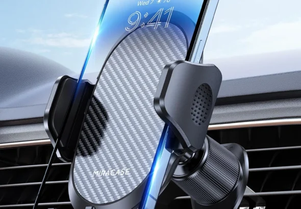 Miracase Phone Holders for Your Car with Metal Hook Clip, Air Vent Cell Phone Stand Car Mount, Universal Automobile Cradle for Garmin GPS Fit iPhone Android and All Smartphones, Dark Black